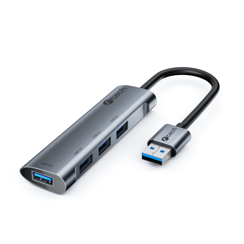 HUB USB C-tech UHB-U3-AL, 4x USB 3.2 Gen 1, alu