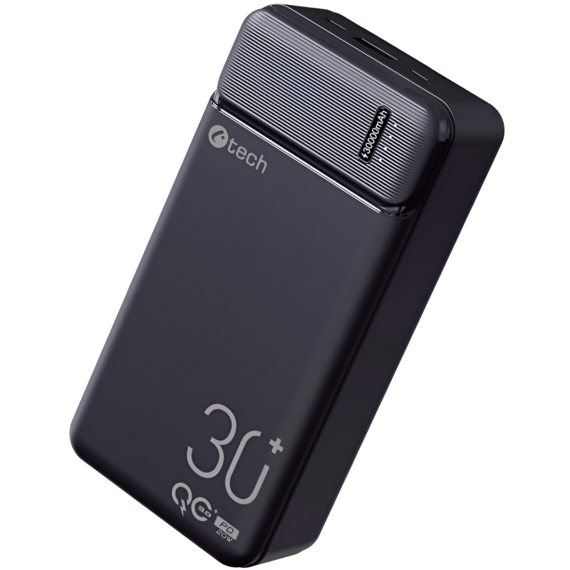 Powerbanka C-TECH 30000mAh, Li-Pol, 20W, QC, PD, USB-C/USB-A/micro
