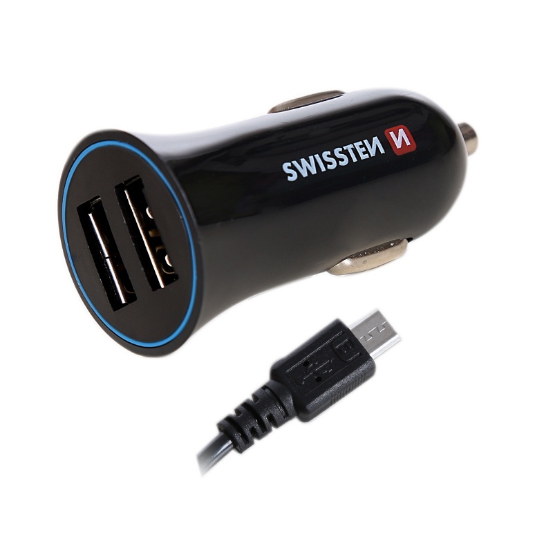 CL adaptér SWISSTEN 2x USB 2,4A, USB-MicroUSB kabel 1,5m