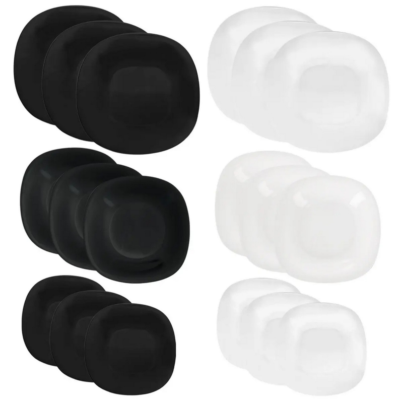 Sada tal��ov� op�l. sklo LUNA black and white hranat� 18 ks