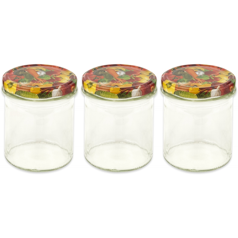 3x sklenice zavařovací šroubovací 350 ml s víčkem dekor
