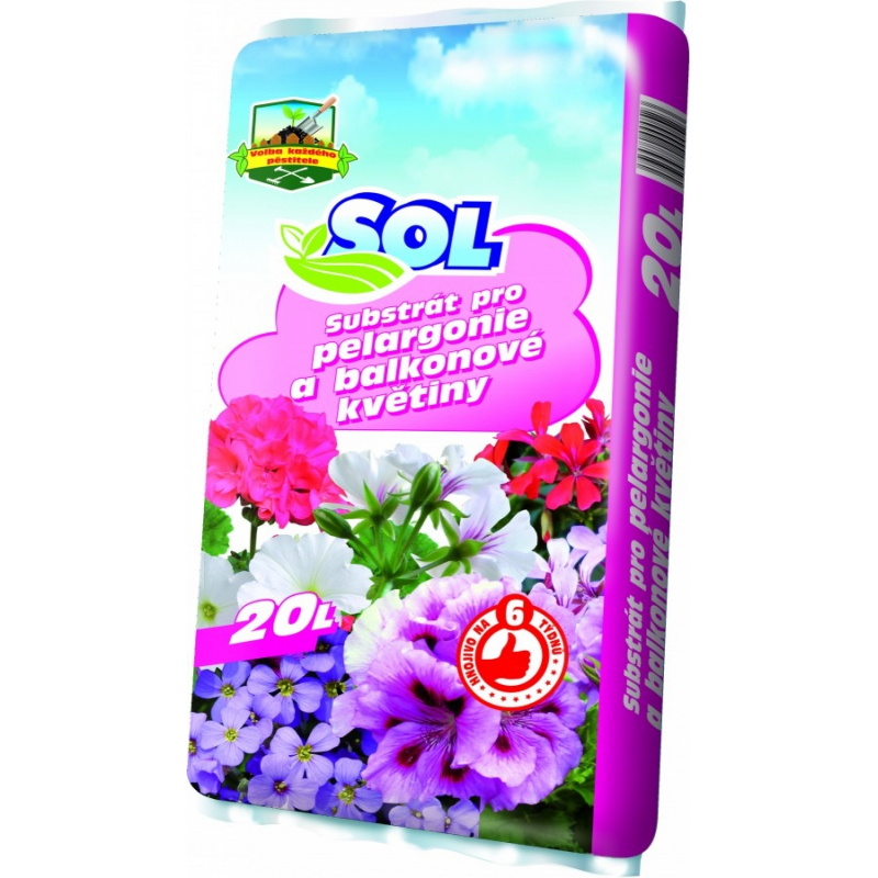 Substrát pro pelargonie a balkónové rostliny SOL s hnojivem 20 l