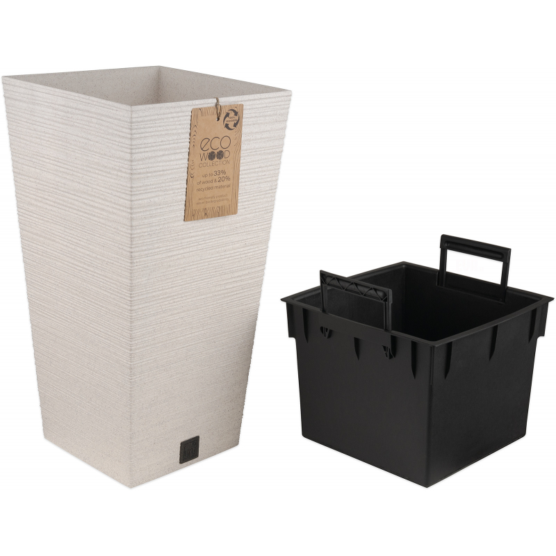 Květináč FURU SQUARE ECO WOOD krémový s vložkou 20 cm