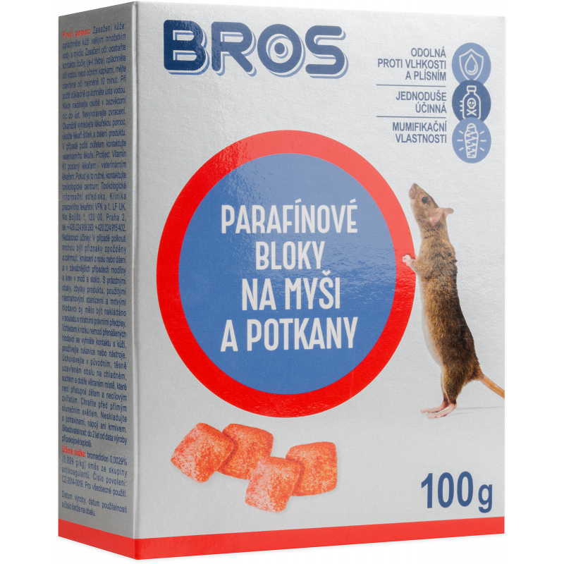 BROS parafínové bloky na myši a potkany 100 g