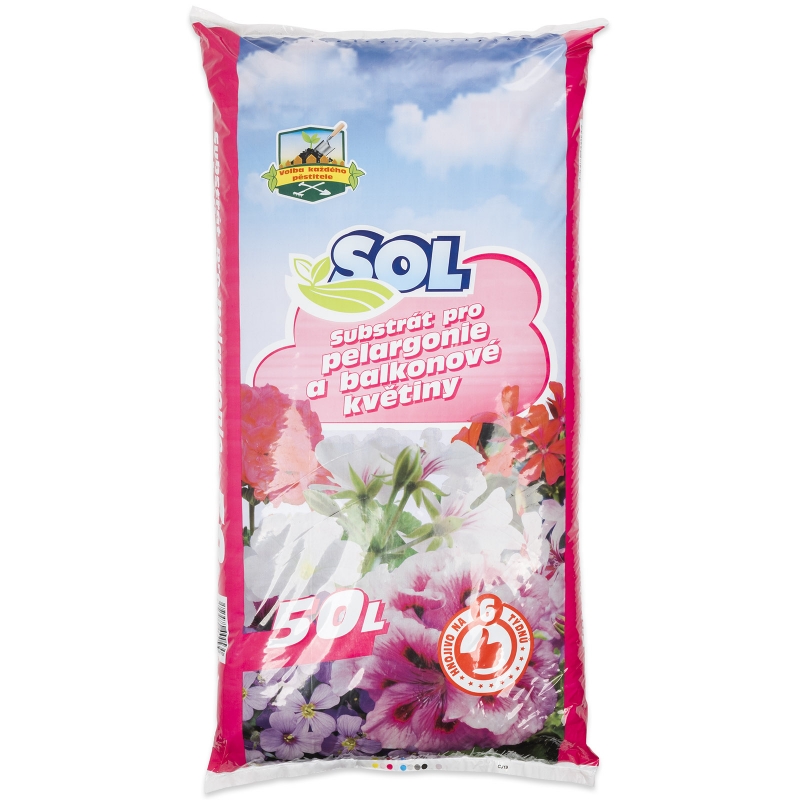 Substrát pro pelargonie a balkónové rostliny SOL s hnojivem 50 l