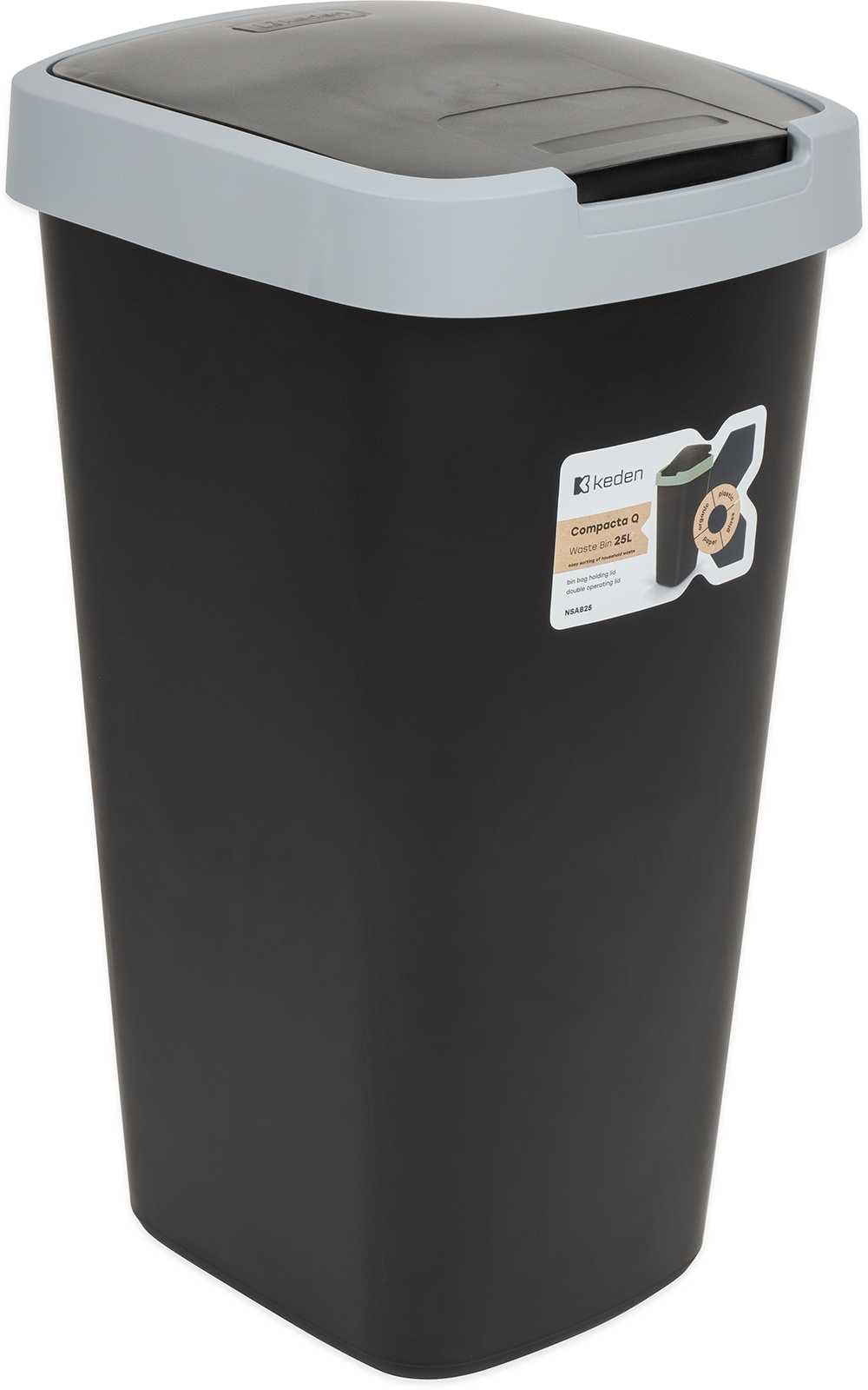 Koš odpadkový COMPACTA Q černý se světle šedým víkem 25l