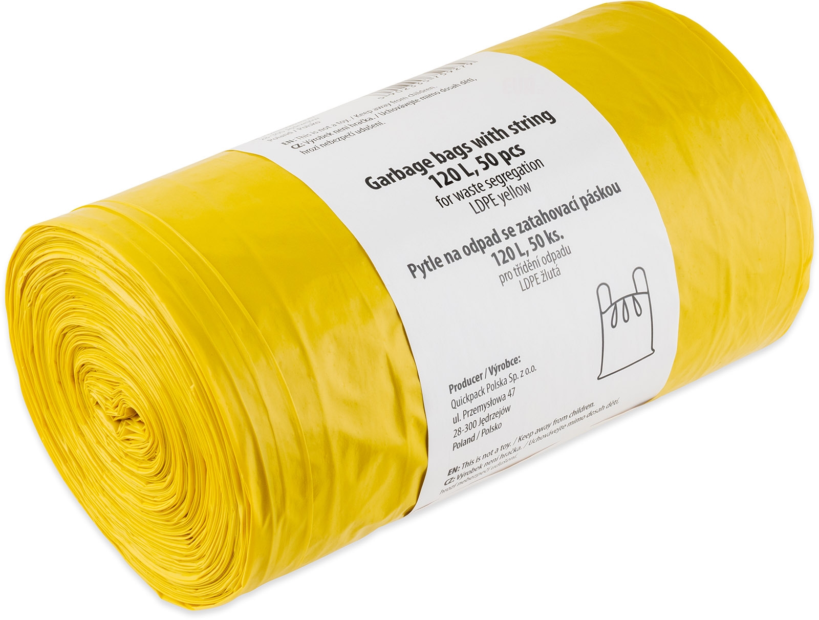 50x pytle na odpad viGO na plast 120 l, žluté 28 µm, zatahovací