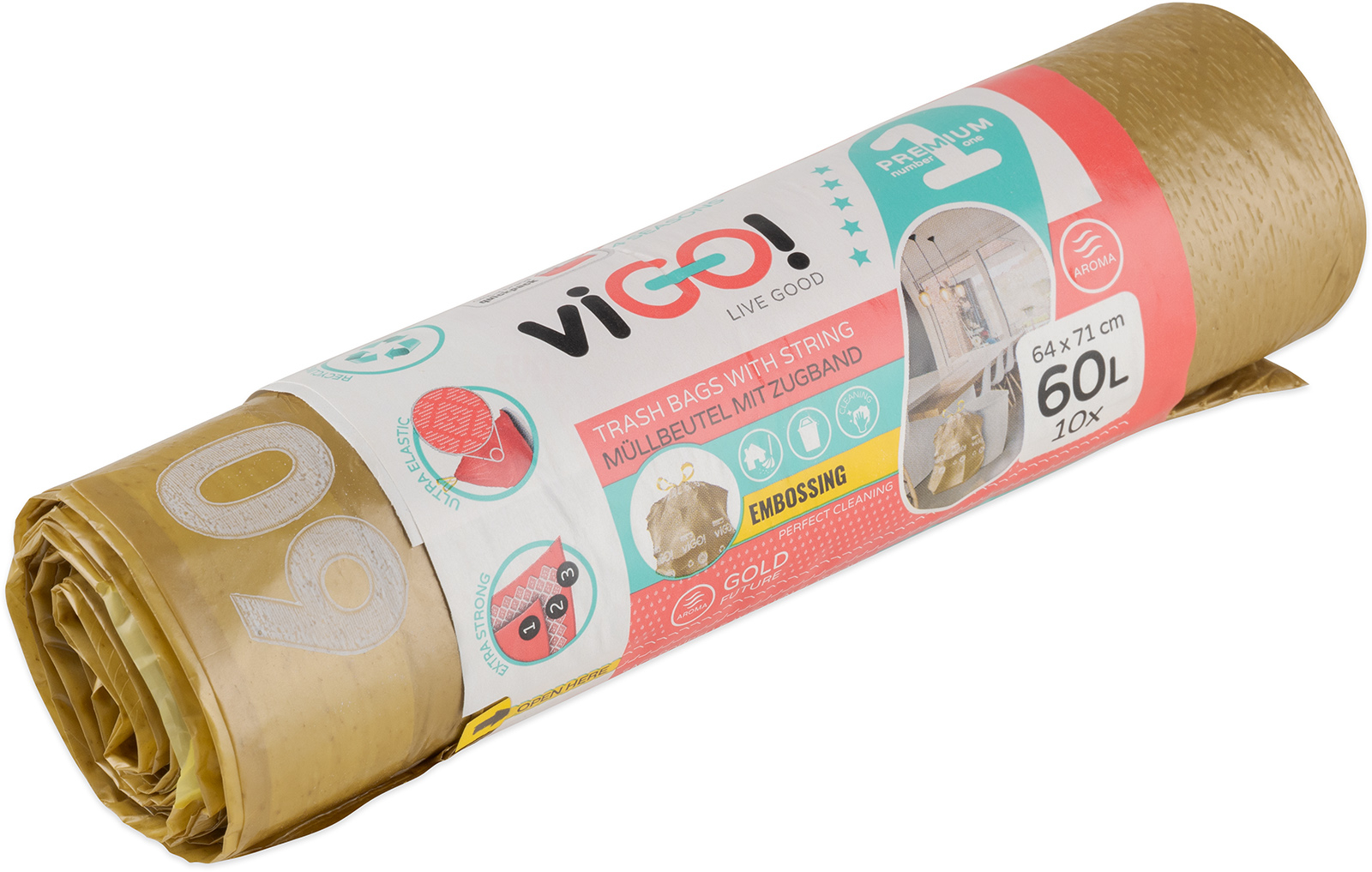 10x pytle na odpad viGO Premium 60l zavazovací, elastické, parfémmované