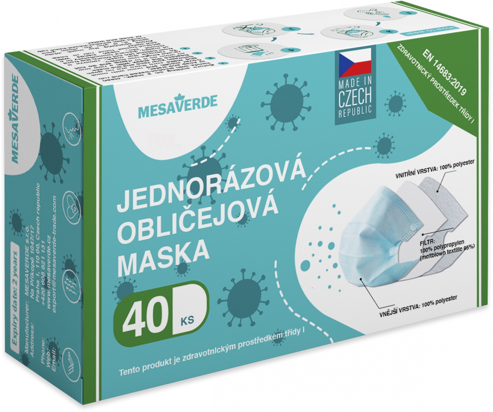Rouška 40 ks CZ modrá