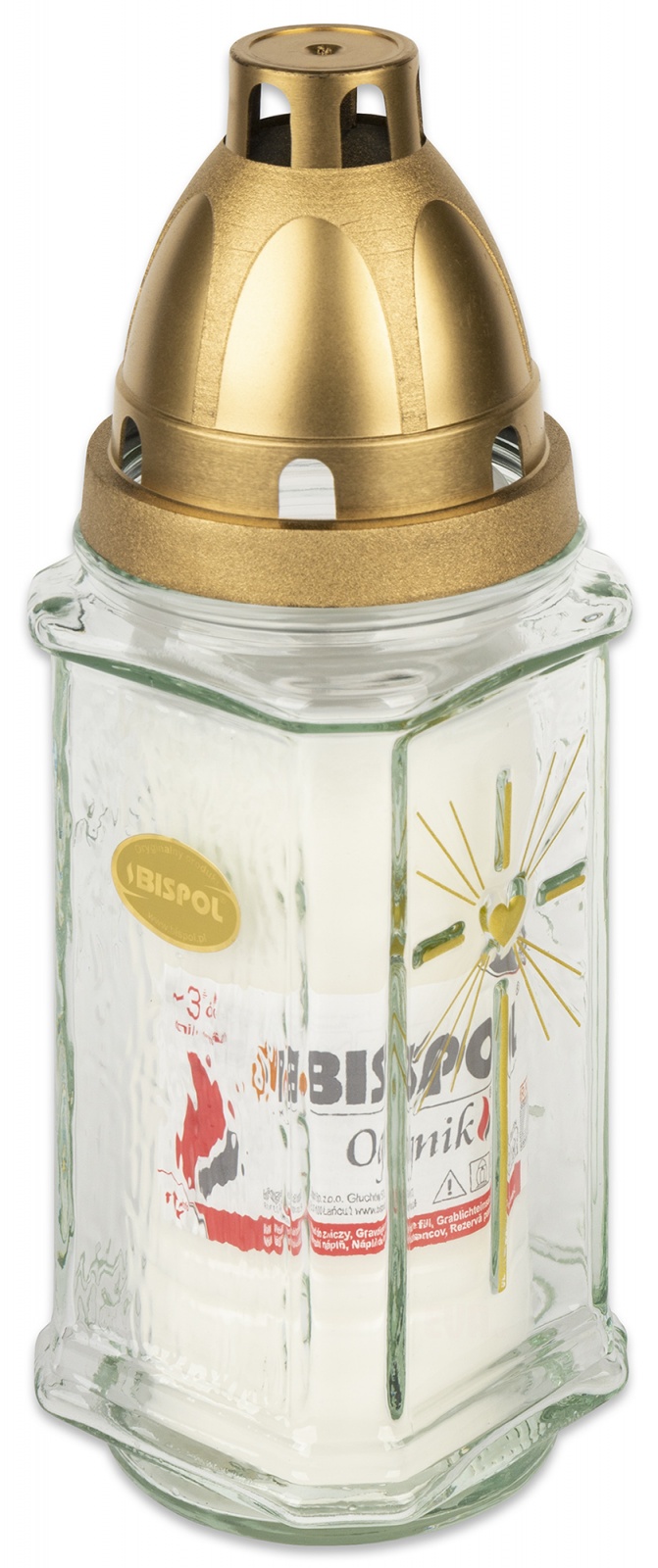 Lampa hřbitovní skleněná 115 g, kříž se srdcem