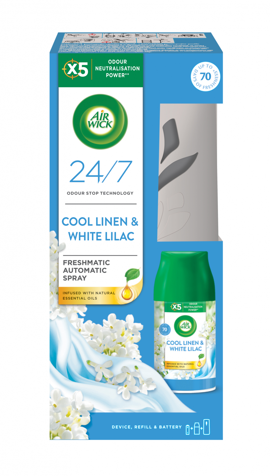 AIR WICK FreshMatic komplet Vůně svěžího prádla a Šeříku 250 ml