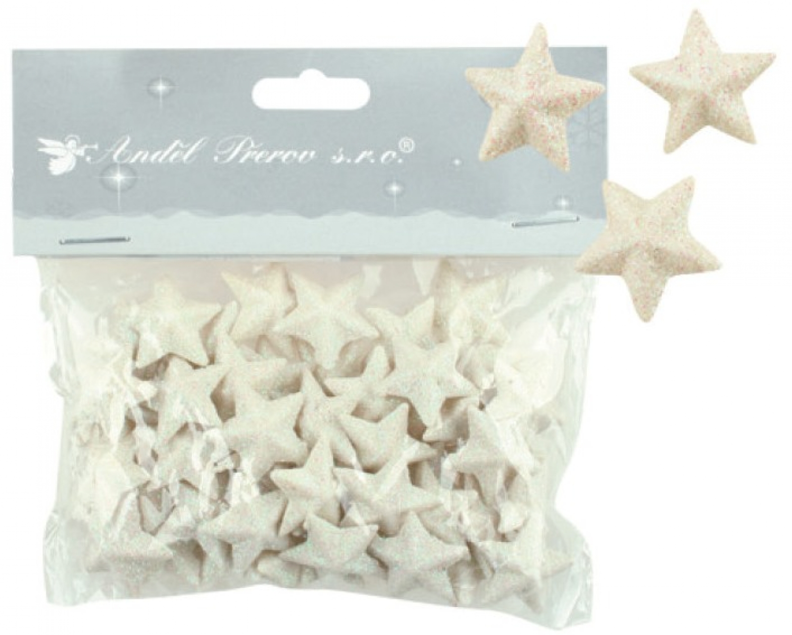 Hv�zdi�ky s b�l�m glitrem 2 cm 50 ks